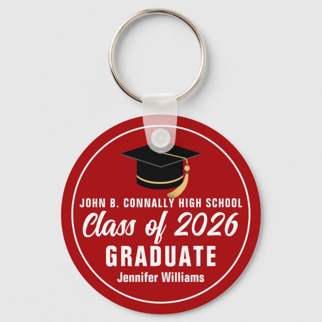Red White Class of 2026 Personalized Graduate Gift Keychain (Front)