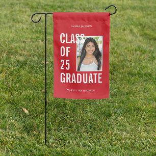 Red & White Class Of 25 Photo Graduation Garden Flag