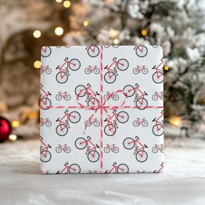 Red White Classic Bicycle Pattern Christmas Wrapping Paper