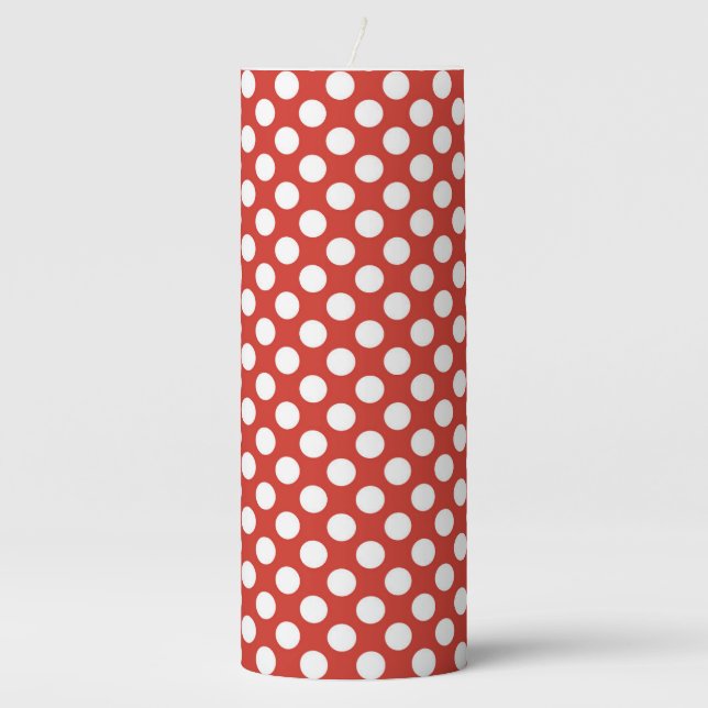 Red White Classic Polka dot Pillar Candle (Front)