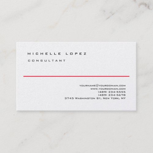 Red White Classical Elegant Plain Premium Pearl Business Card