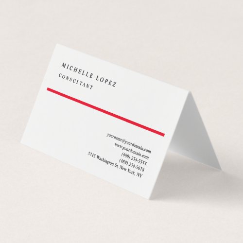 Red White Classical Elegant Plain Professional Business Card