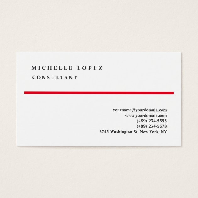 Red White Classical Elegant Plain Professional Business Card