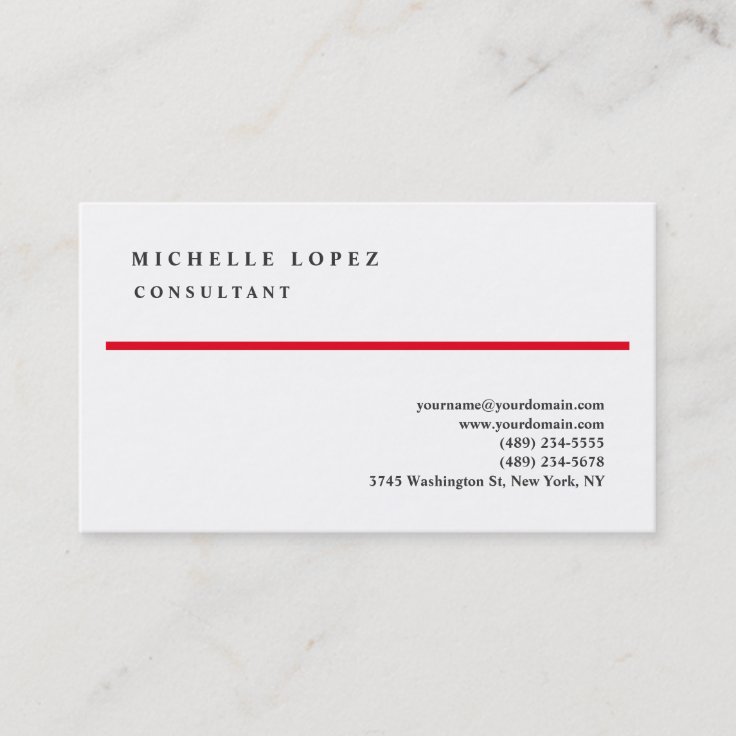 Red White Classical Elegant Plain Professional Business Card | Zazzle