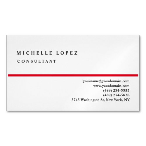 Red White Classical Elegant Plain Professional Business Card Magnet