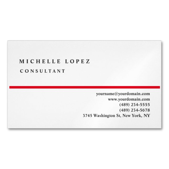 Red White Classical Elegant Plain Professional Business Card Magnet (Front)