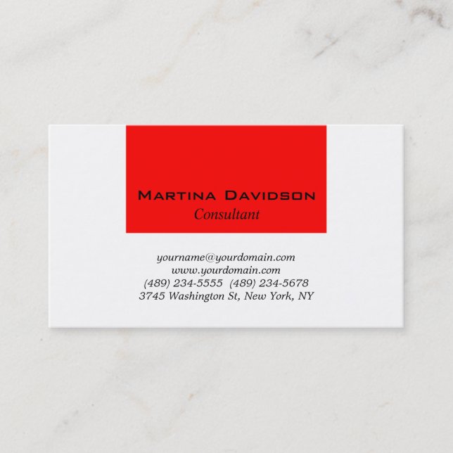 Red White Classical Plain Creative Business Card (Front)