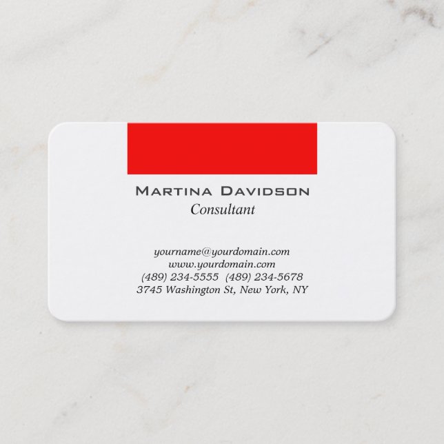 Red White Classical Plain Creative Business Card (Front)