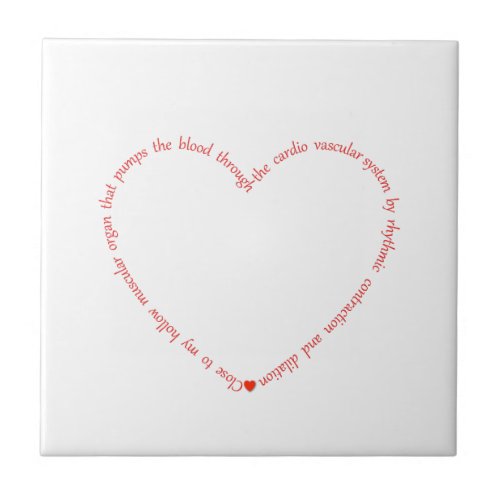 Red  White Close to My Heart Slogan Print Ceramic Tile