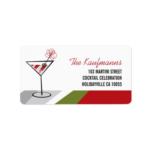 Red White Cocktail Martini Holiday Address Labels (Front)