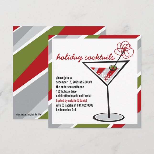Red White Cocktail Martini Holiday Party Invite (Front/Back)