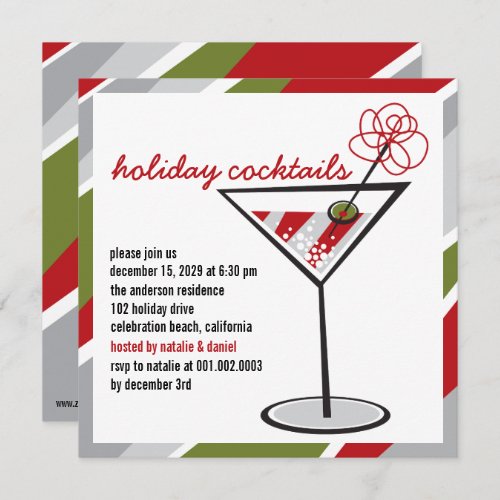 Red White Cocktail Martini Holiday Party Invite
