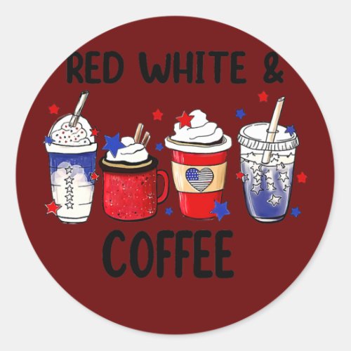 Red White Coffee 4th Of July Coffee Lovers Classic Round Sticker