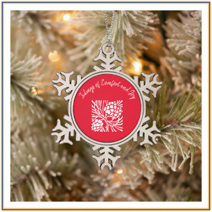 Red & White Comfort & Joy Tidings Snowflake Pewter Christmas Ornament