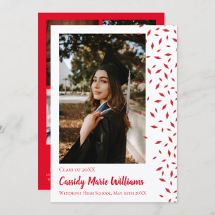 Red White Confetti Graduation Announcement