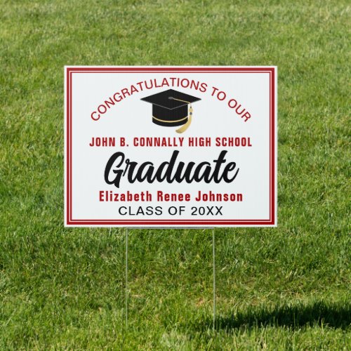 Red White Congratulations Graduate Custom Yard Sign