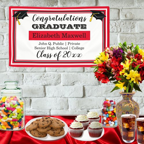 Red  White Congratulations Graduate Graduation Banner