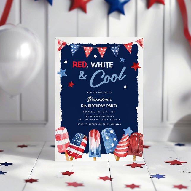 Red, White & Cool 4th July Birthday  Invitation (Creator Uploaded)