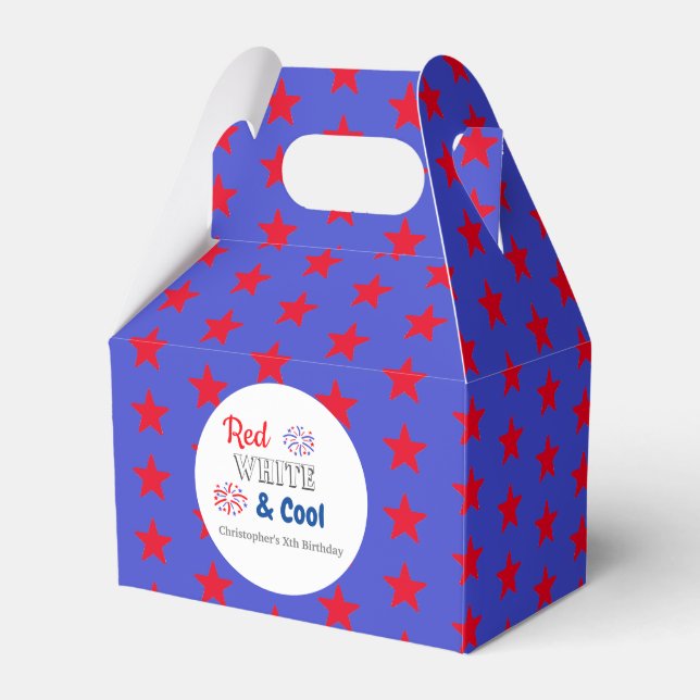 Red White & Cool 4th of July Birthday Favor Boxes (Front Side)