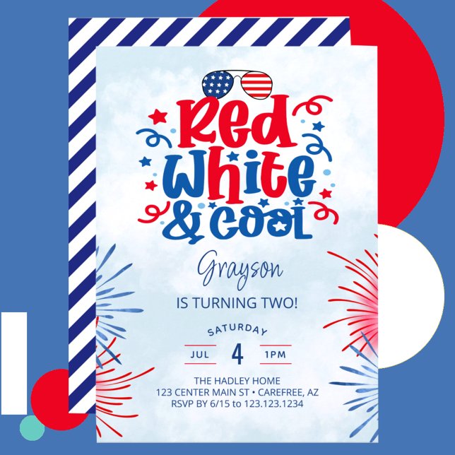 Red White & Cool Birthday Party Invitation