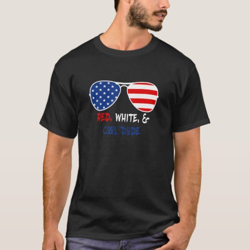 Red White Cool Dude Us Flag Sunglasses Fun Patriot T_Shirt