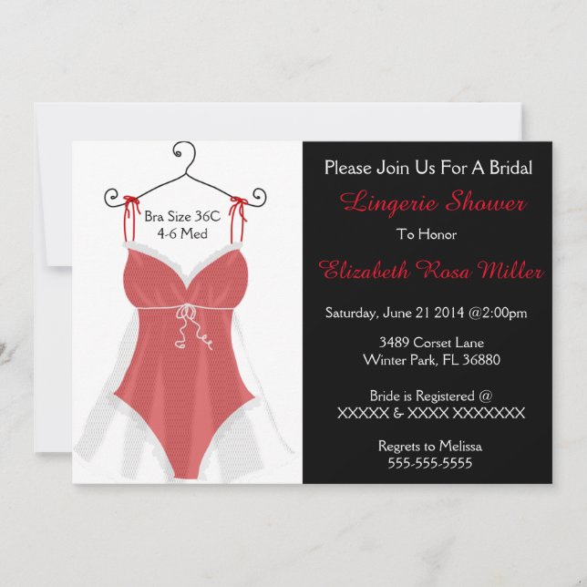 Red & White Corset Lingerie Bridal Shower Invite (Front)