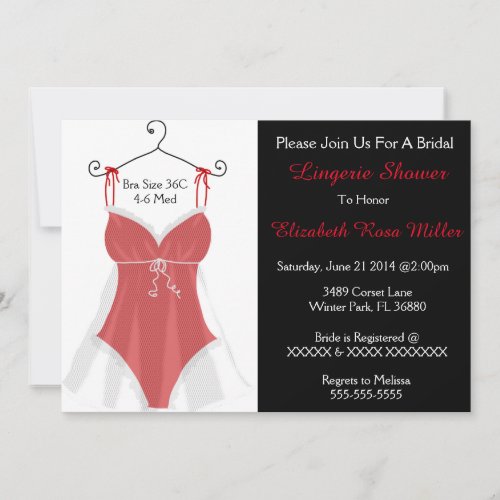Red  White Corset Lingerie Bridal Shower Invite