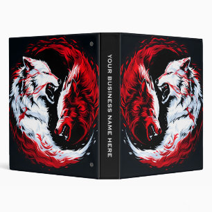 Red White Cosmic Wolf Warrior 3 Ring Binder