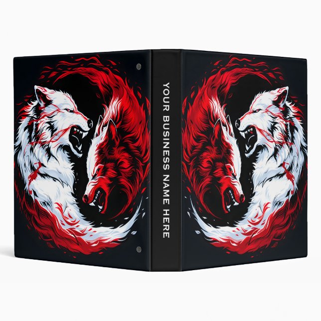 Red White Cosmic Wolf Warrior 3 Ring Binder (Background)