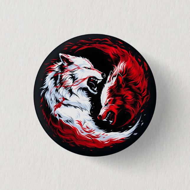 Red White Cosmic Wolf Warrior Button (Front)
