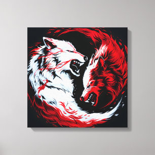 Red White Cosmic Wolf Warrior Canvas Print