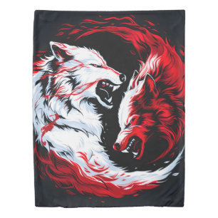 Red White Cosmic Wolf Warrior Duvet Cover