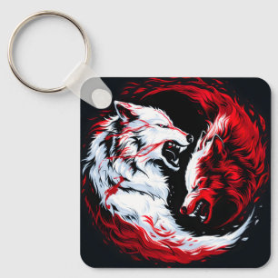 Red White Cosmic Wolf Warrior Keychain