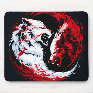 Red White Cosmic Wolf Warrior Mouse Pad