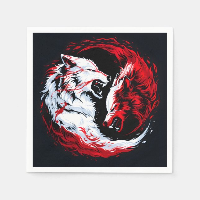 Red White Cosmic Wolf Warrior Napkins (Front)