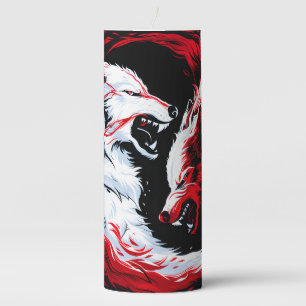 Red White Cosmic Wolf Warrior Pillar Candle