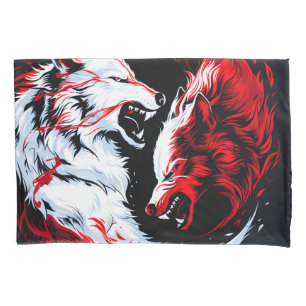 Red White Cosmic Wolf Warrior Pillow Case