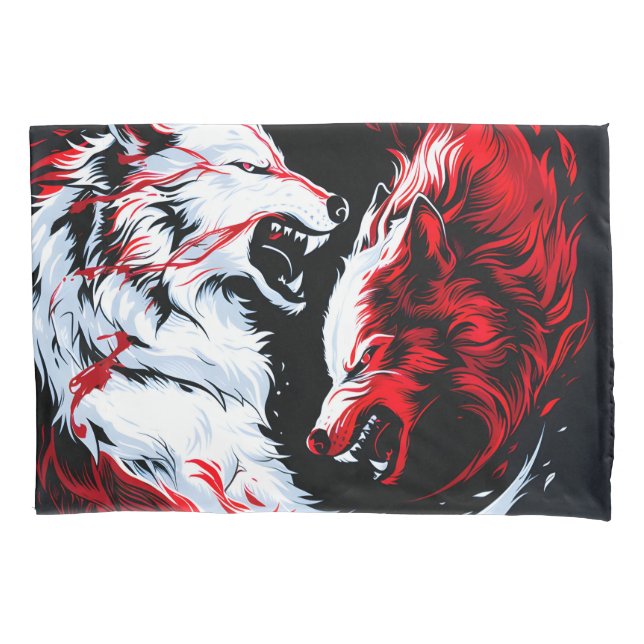 Red White Cosmic Wolf Warrior Pillow Case (Front)