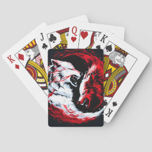Red White Cosmic Wolf Warrior Poker Cards