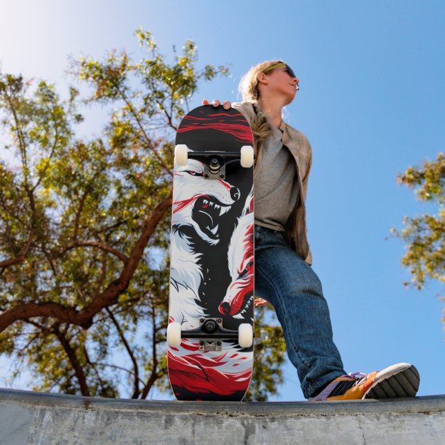 Red White Cosmic Wolf Warrior Skateboard (Outdoor 1)