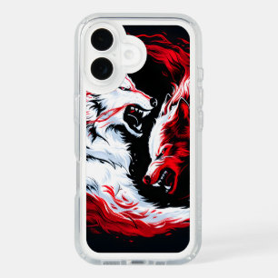 Red White Cosmic Wolf Warrior iPhone 16 Case
