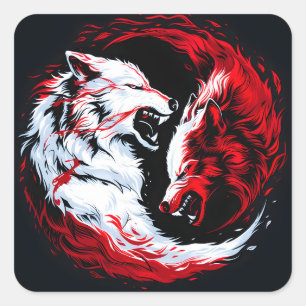 Red White Cosmic Wolf Warrior Square Sticker