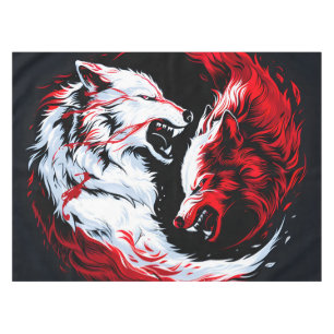Red White Cosmic Wolf Warrior Tablecloth