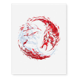 Red White Cosmic Wolf Warrior Temporary Tattoos