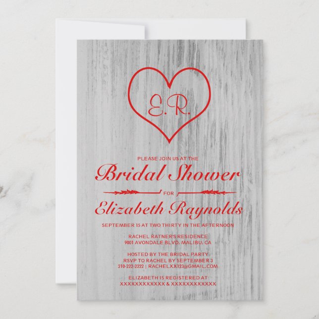 Red & White Country Bridal Shower Invitations (Front)