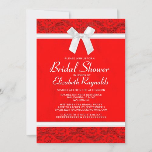 Red &amp; White Country Lace Bridal Shower Invitations