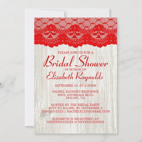 Red &amp; White Country Lace Bridal Shower Invitations