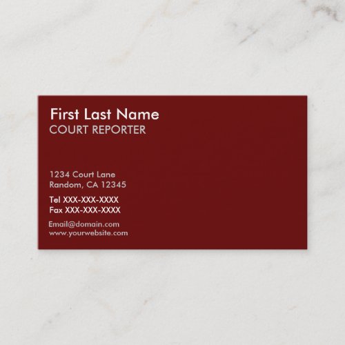 Red white court reporter custom business cards