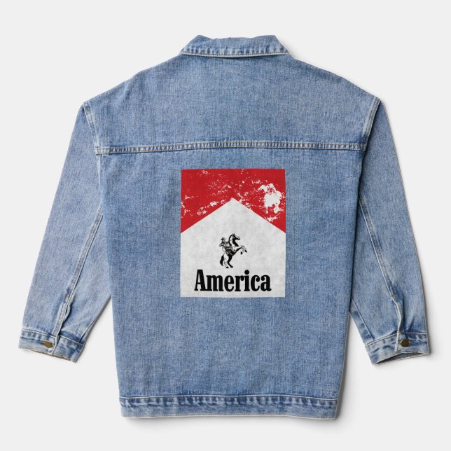 Red White Cowboy America Denim Jacket (Back)