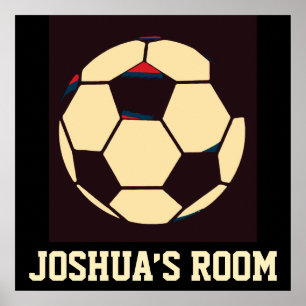 Red White Cream Black Soccer Ball Custom Name Room Poster